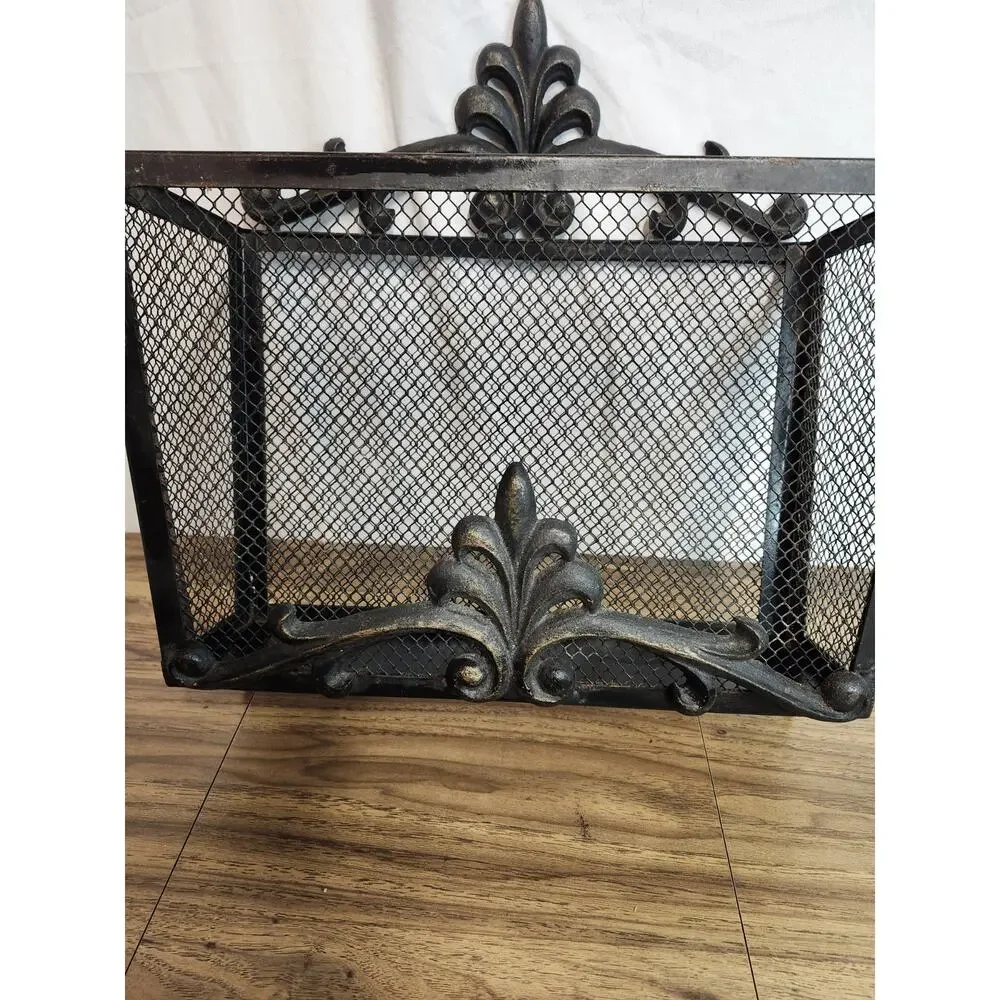 Vintage Black Hanging Wall Basket Storage Wrought Iron (?) Hooks Entry Way...